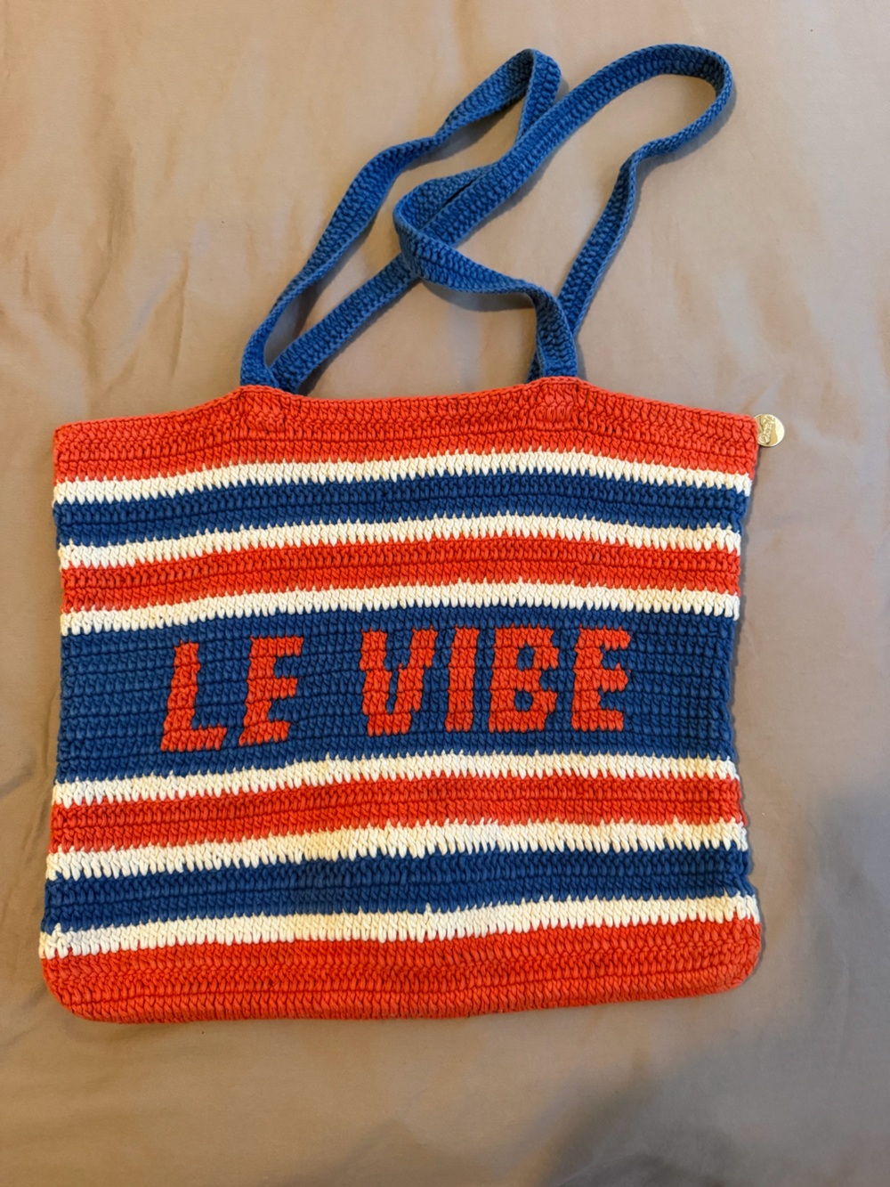 Clare V. Michel Tote Cotton Crochet Stripe Tote Bag  - LE VIBE